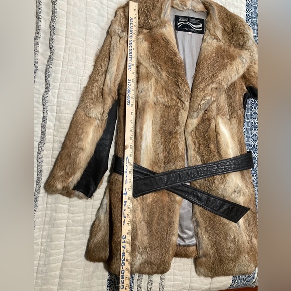 Montgomery Ward vintage 1976 brown Rabbit and black leather fur coat Penny Lane - Picture 8 of 12